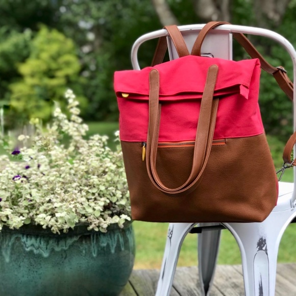 Convertible Vegan Backpack Tote - Olive/Espresso main image 4